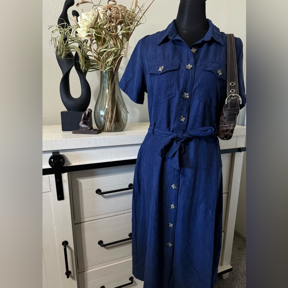 Elegant Blue Button-Down Dress